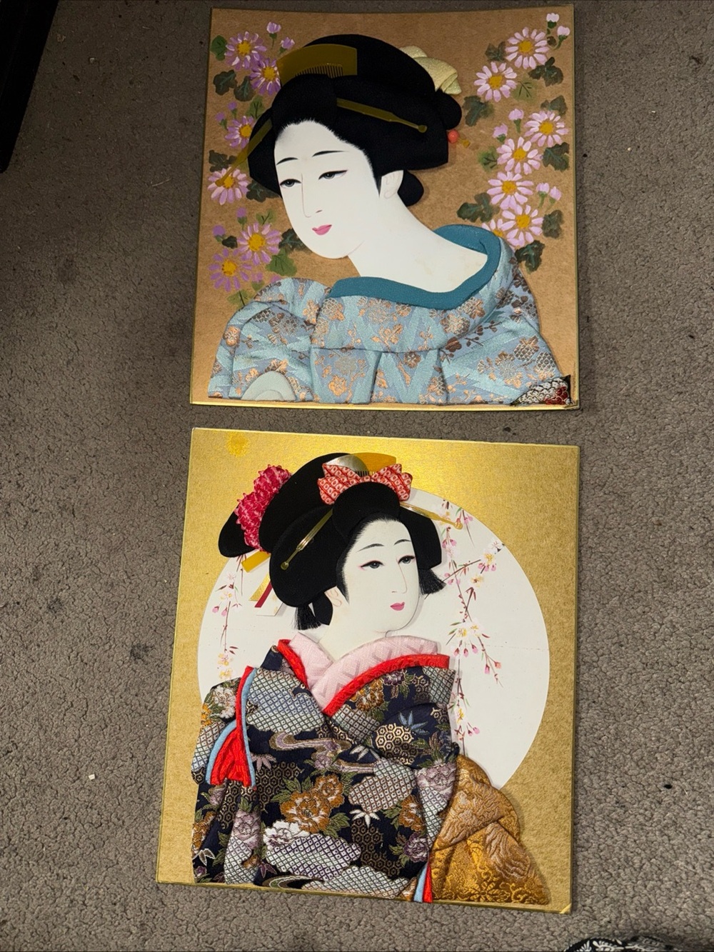 Lot of 2 Japanese Geisha Wall Art - Pair with Gold Accents